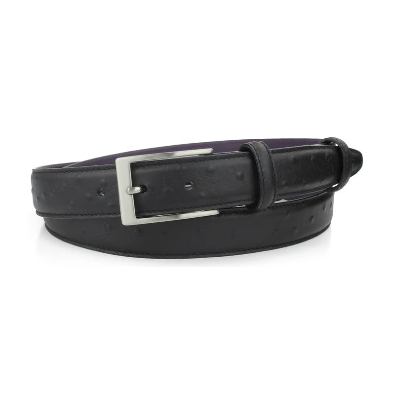 Black Matt Mock Ostrich Narrow Belt